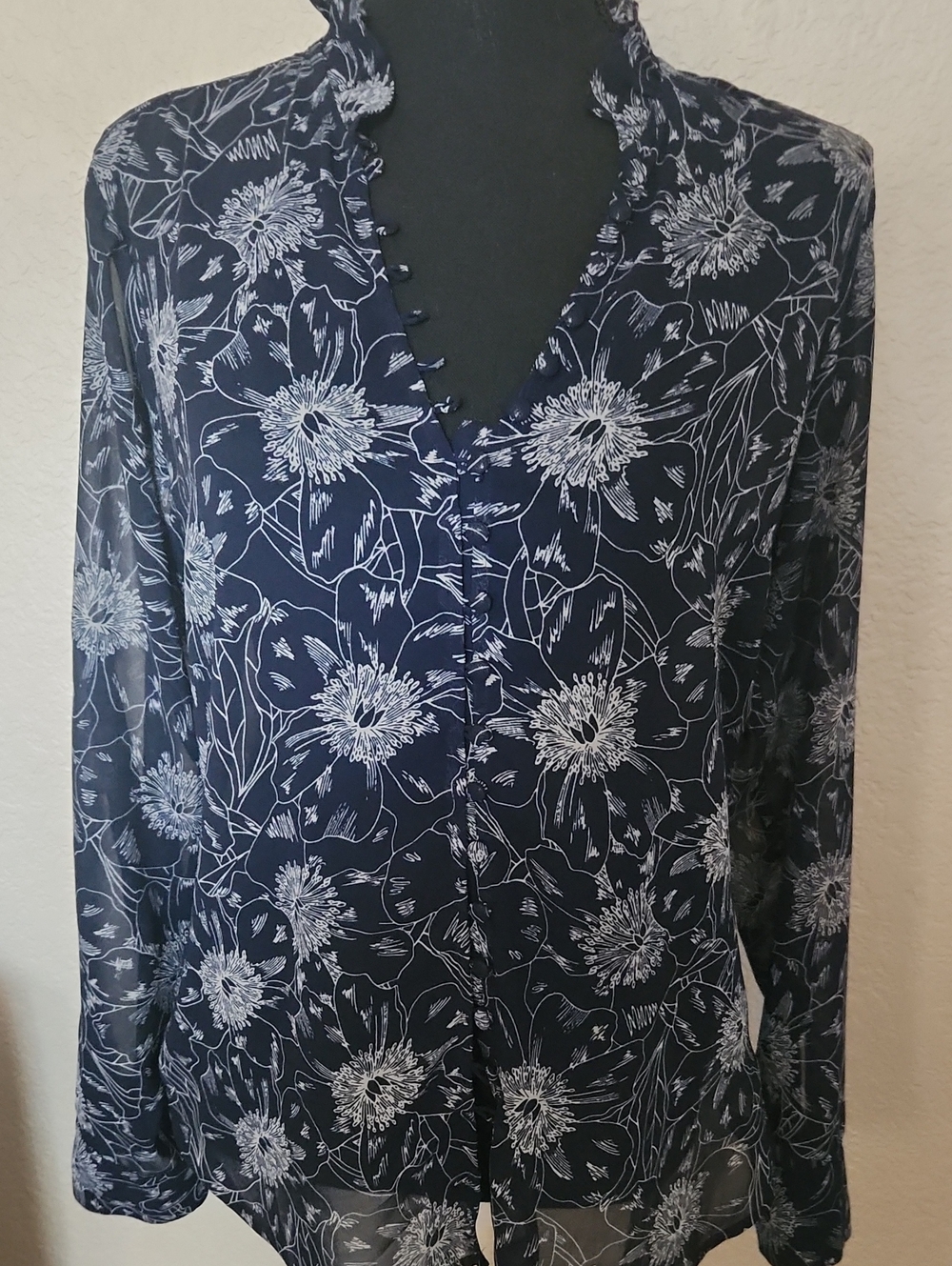 Express Navy Floral Button-Front Blouse